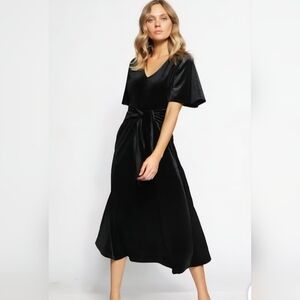 Bibi Black Velour Mid Length Dress, Size Medium
